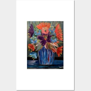 A lovely boutique of abstract vibrant bright colorful  flowers in a glass vase Posters and Art